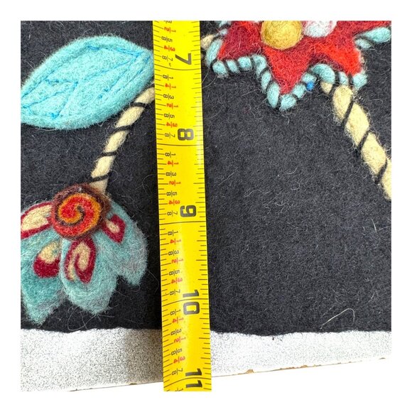 Nepal Handmade Felted Wool Tote Shoulder Bag Brown Gray Blue Flower Floral Purse - Picture 9 of 11
